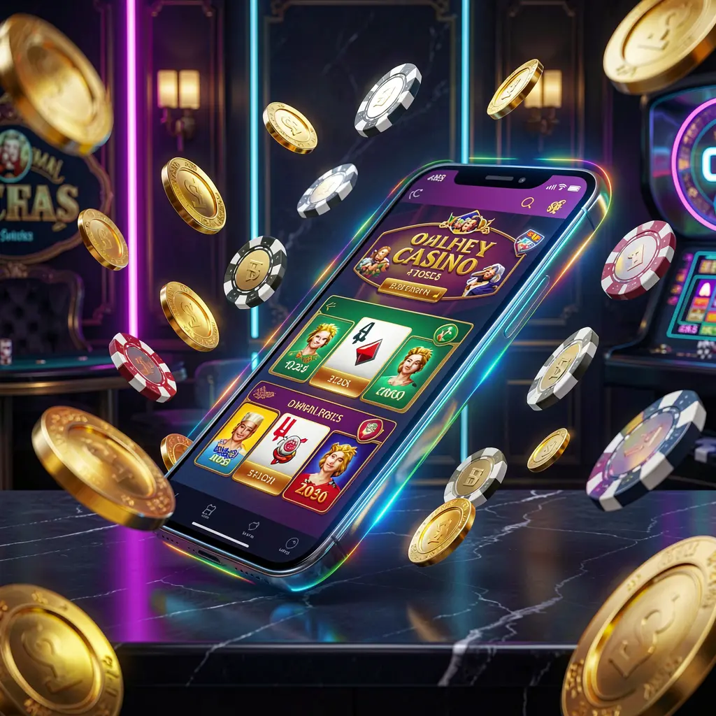 899OK online casino mobile app hero banner showing a modern smartphone with a glowing casino interface, golden coins and poker chips flying around against a dark luxury background with neon accents 899OK online casino mobile app hero banner showing a modern smartphone with a glowing casino interface, golden coins and poker chips flying around against a dark luxury background with neon accents