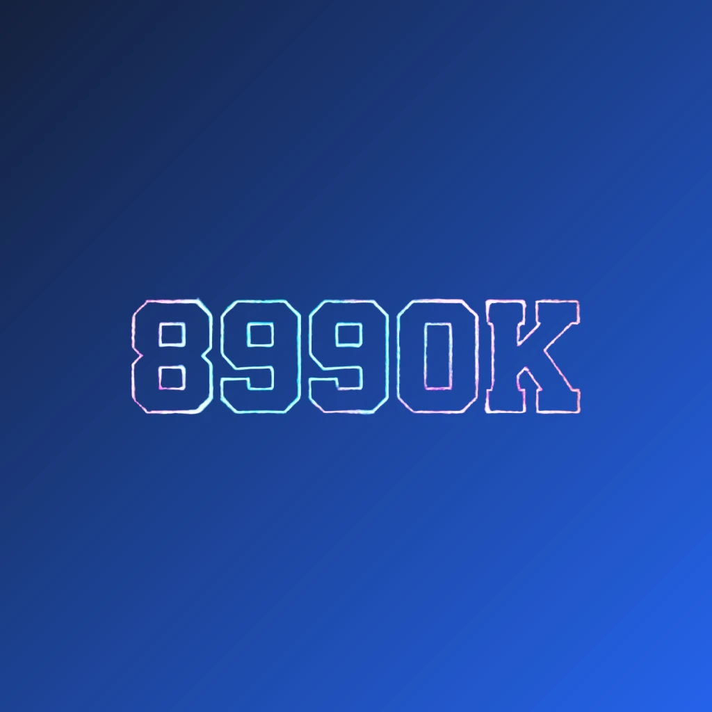 899OK colorful gaming logo featuring extra bold block letters with electric blue, purple, and pink neon gradients and dynamic glowing effects on a transparent background, designed as a wide horizontal rectangular wordmark for a website header